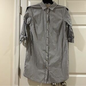 Michael Kors Navy and White Striped Button Down Shirt